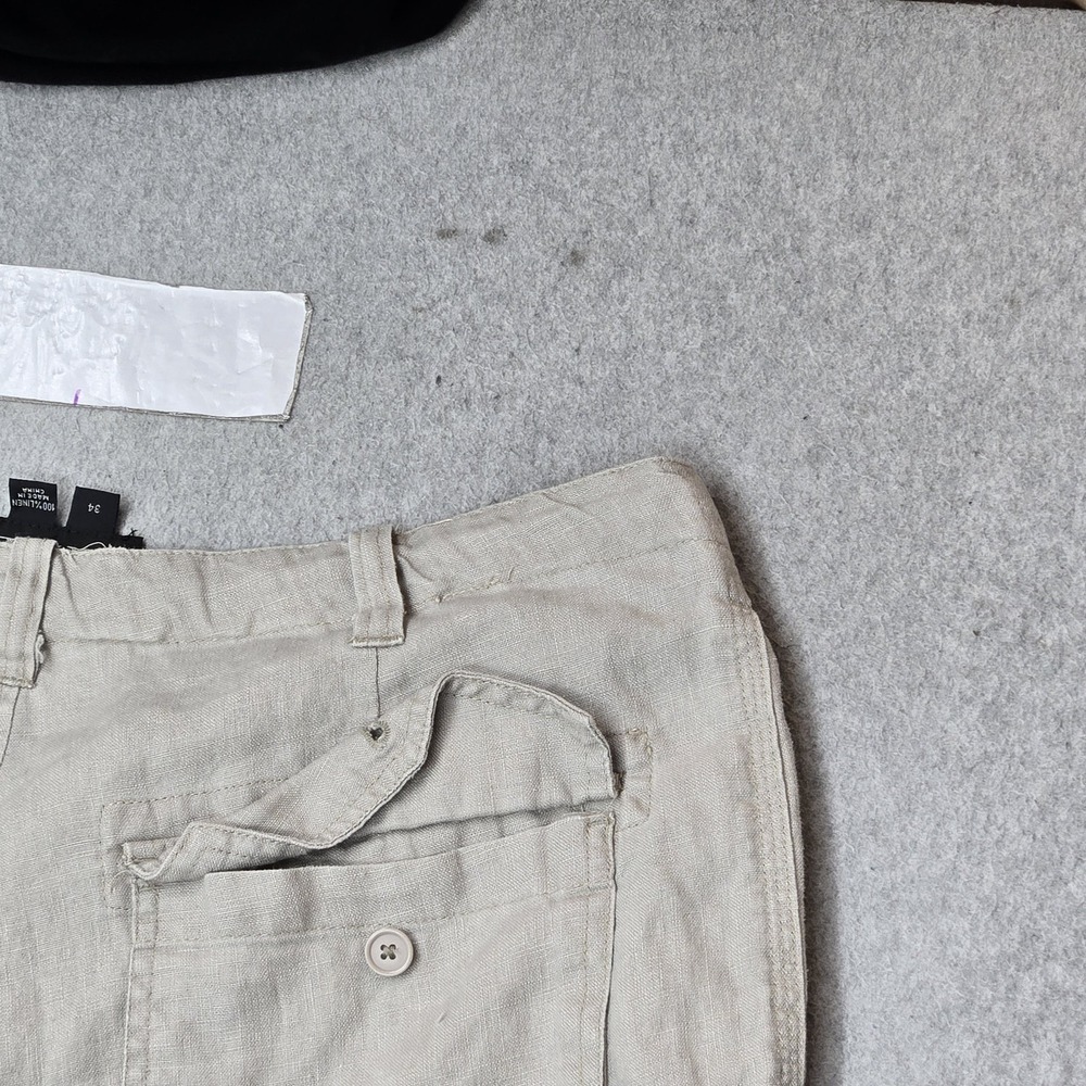 International Male Men Pants 34 Beige Linen Dress Pants Button 30" Inseam - Picture 14 of 14